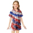 thumbnail image 1 of Kids' 4th Of July Printed Satin Pajama Set Short Sleeve, 1 of 4