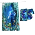 thumbnail image 2 of 3Pcs Bath Mat Non-Slip Rug Lid Toilet Cover for Home Decor Gift w/ Waterproof Deep Sea Ocean Dolphin Pattern Bathroom Shower Curtain Set, 2 of 8
