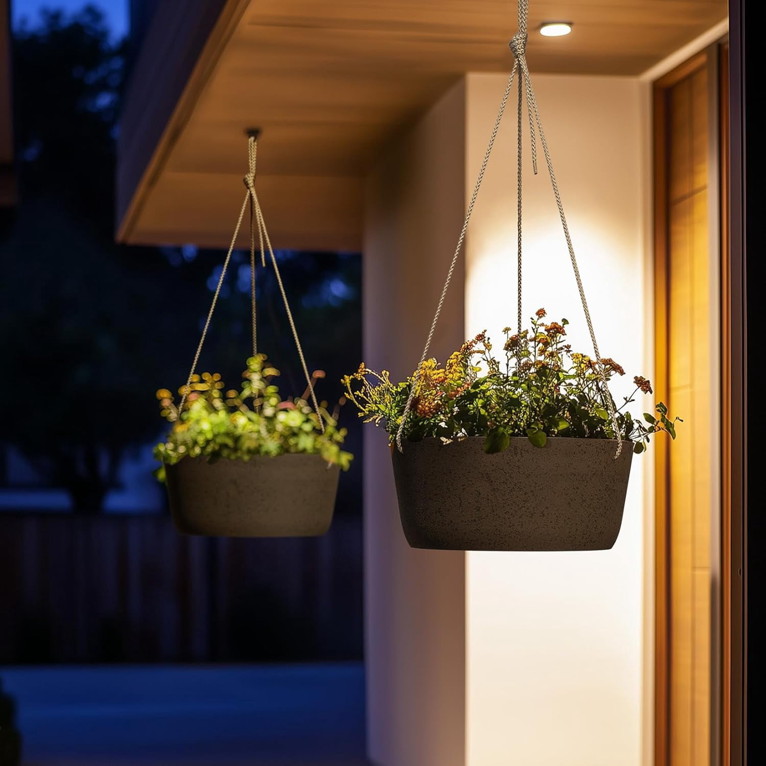 Large Hanging Planters - 12 Inch Outdoor Flower Pots, Hanging Garden Planters Set of 2, Black Charcoal