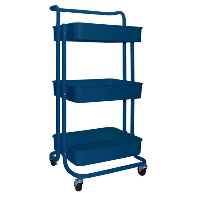 Alexent 3-Tier Modern Plastic Storage Trolley Rolling Utility Carts in Navy