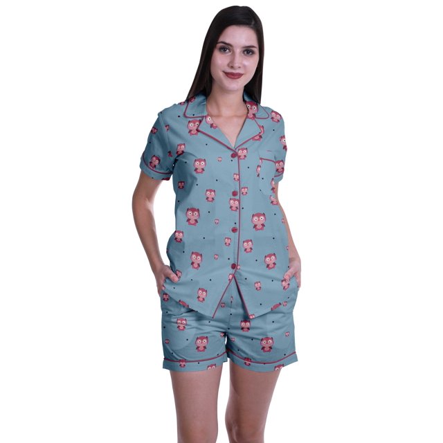 Moomaya Ensembles de Sommeil pour Femmes avec Shorts Pyjama Imprimé T-Shirts de Nuit à Manches Courtes