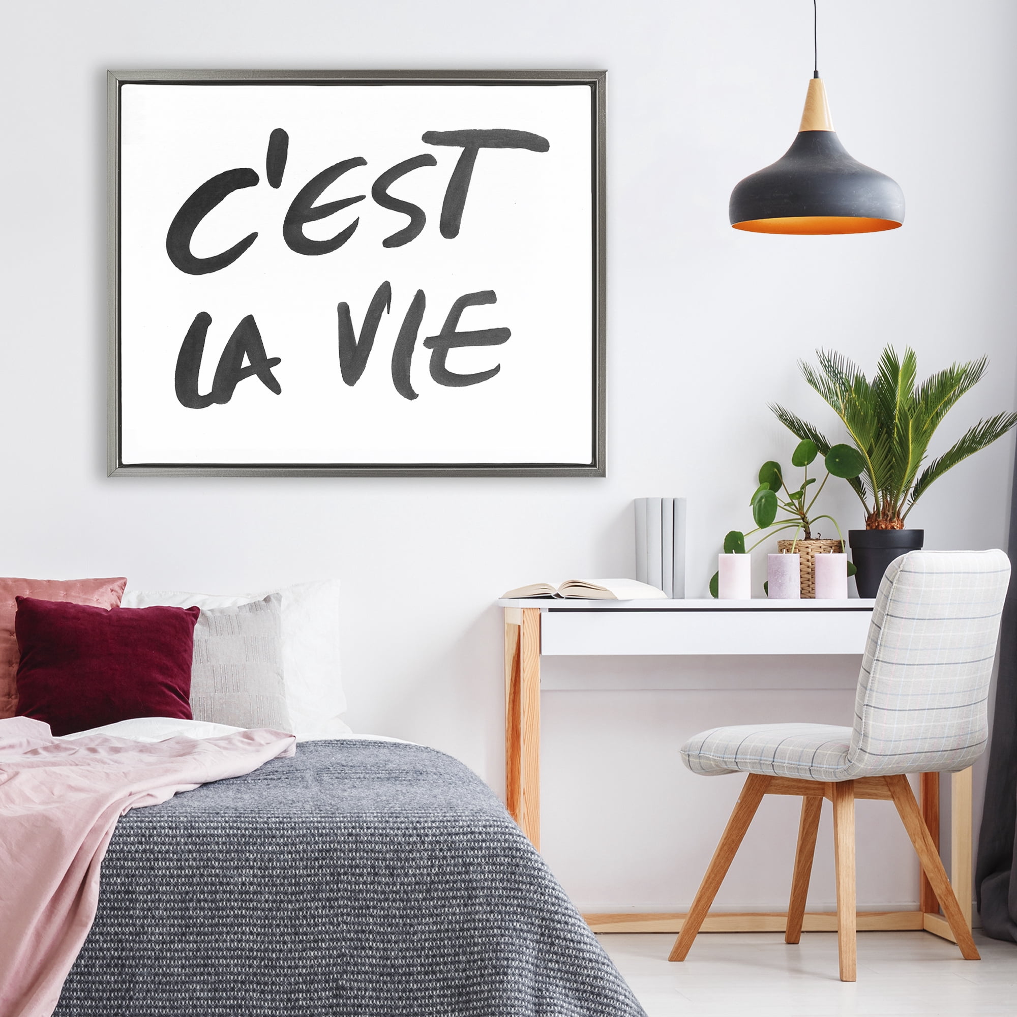 Stupell Industries C'est La Vie Minimal Text Gray Framed Floater Canvas Wall Art, design by SD Graphics Studio