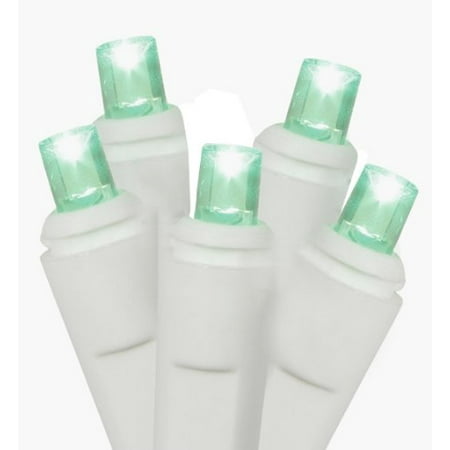 Set of 50 Commercial Grade Green LED Wide Angle Christmas Lights - White Wire
