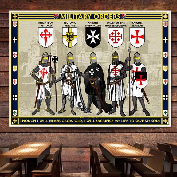 MILITTARY ORDERS Vintage Ancient Crusader Wall Art Posters Knights Templar Armor Warrior Tapestry Wall Hanging Flag Room Decoration Banner 38" x 57"