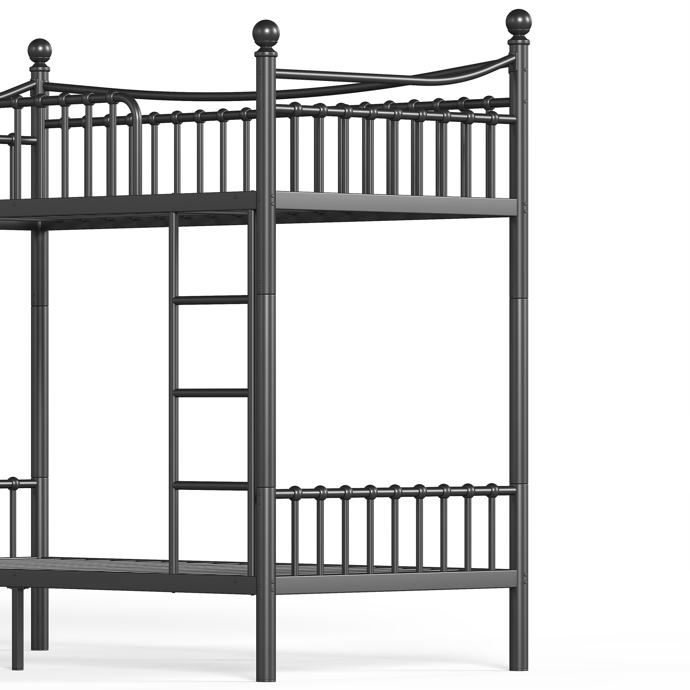 GDF Studio Twin XL over Twin XL Metal Bunk Bed with Curved Guardrails, Round Tube Frame, Black