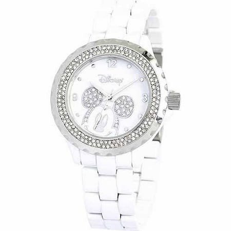 Disney Mickey Mouse Women's Enamel Watch, White Bracelet