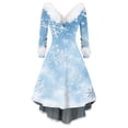 thumbnail image 2 of Christmas Dresses for Women Women's Fashion V-neck Casual Fit Christmas Print Party Long Sleeve Dress with Fur for Festive Occasion,Light Blue,4XL, 2 of 5