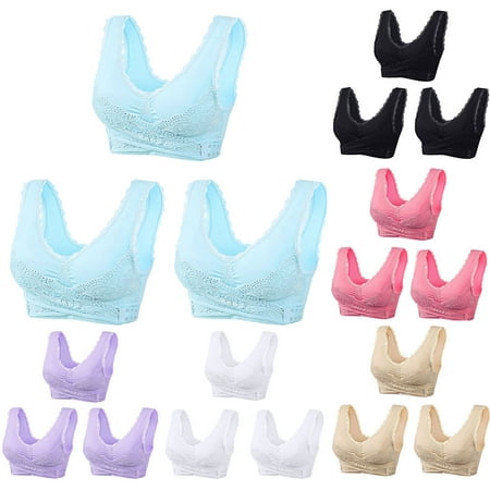 Fesfesfes Bras for Women Wireless 3PC Ladies Embroidered Glossy Comfortable Breathable Bra Underwear Bras High Impact Bras for Women