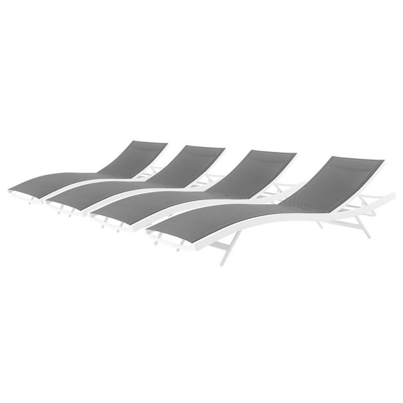 Lounge Chair Chaise, Set of 4, Aluminum, Metal, Steel, White Grey Gray, Modern Contemporary Urban Design, Outdoor Patio Balcony Cafe Bistro Garden Furniture Hotel Hospitality