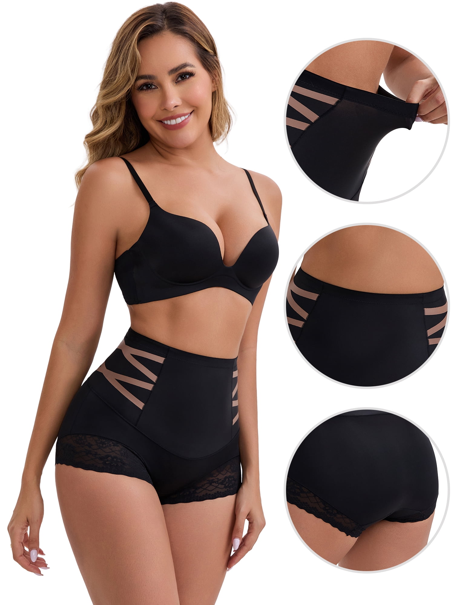 DARING DIVA Women's High-Waisted Tummy Control Briefs Lace Trim XXL Black