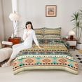 thumbnail image 4 of jejeloiu Western Tribal Aztec Full Size Comforter Sets,Yellow Cyan Bedding Sets For Men Women Reversible 3pcs, 4 of 8