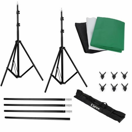 Kshioe Photo Video Studio Background Backdrop Stand Kit, 2x3m Photography Support System with 3 x 1.6x3m Non-woven Fabrics Backdrops (Black White