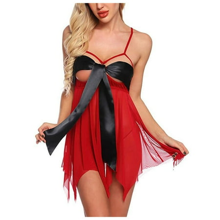 

Hxroolrp Lingerie for Womens Christmas Festival Red Hollow Lingerie Thong Set Nightdress Underwear