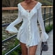 thumbnail image 5 of Vestido Mini Ajustado de Larga con Escote en V y Hombros Descubiertos con Volantes en para Mujer M, 5 of 10