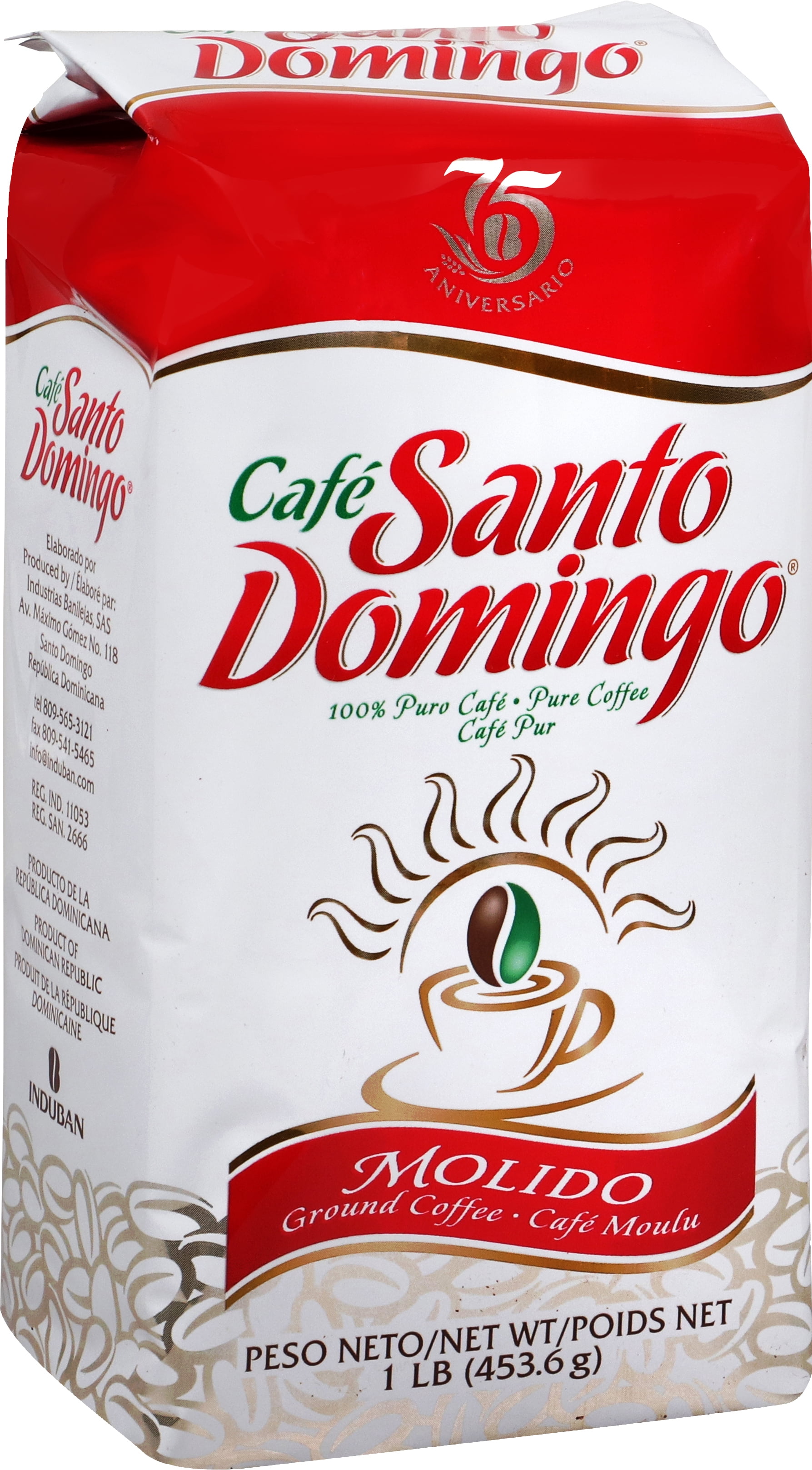 (2 pack) Cafe Santo Domingo Dominican Ground Coffee, 1 lb Bag