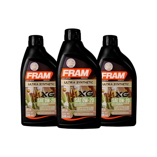Aceite de motor FRAM Ultra Sintético 0W20 3 Botellas 946 ml