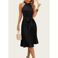 thumbnail image 5 of FreshPretty Women's Summer Sleeveless Halter Neck Pleated Midi Cocktail Dresses A Line Flowy Beach Sun Dress with Belt, 5 of 5