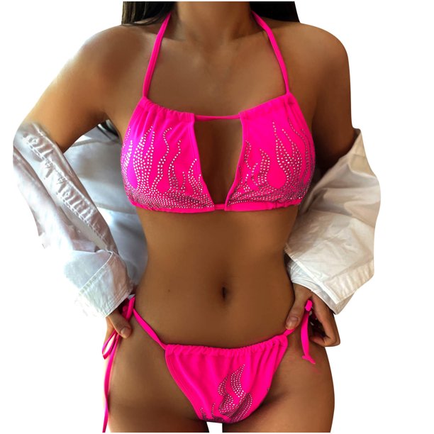 Wiskundige Meerdere Staren Sunvit Swimsuit Women Split Two Piece Sling Solid Sexy Bikini Beachwear Set  #387 Hot Pink - Walmart.com