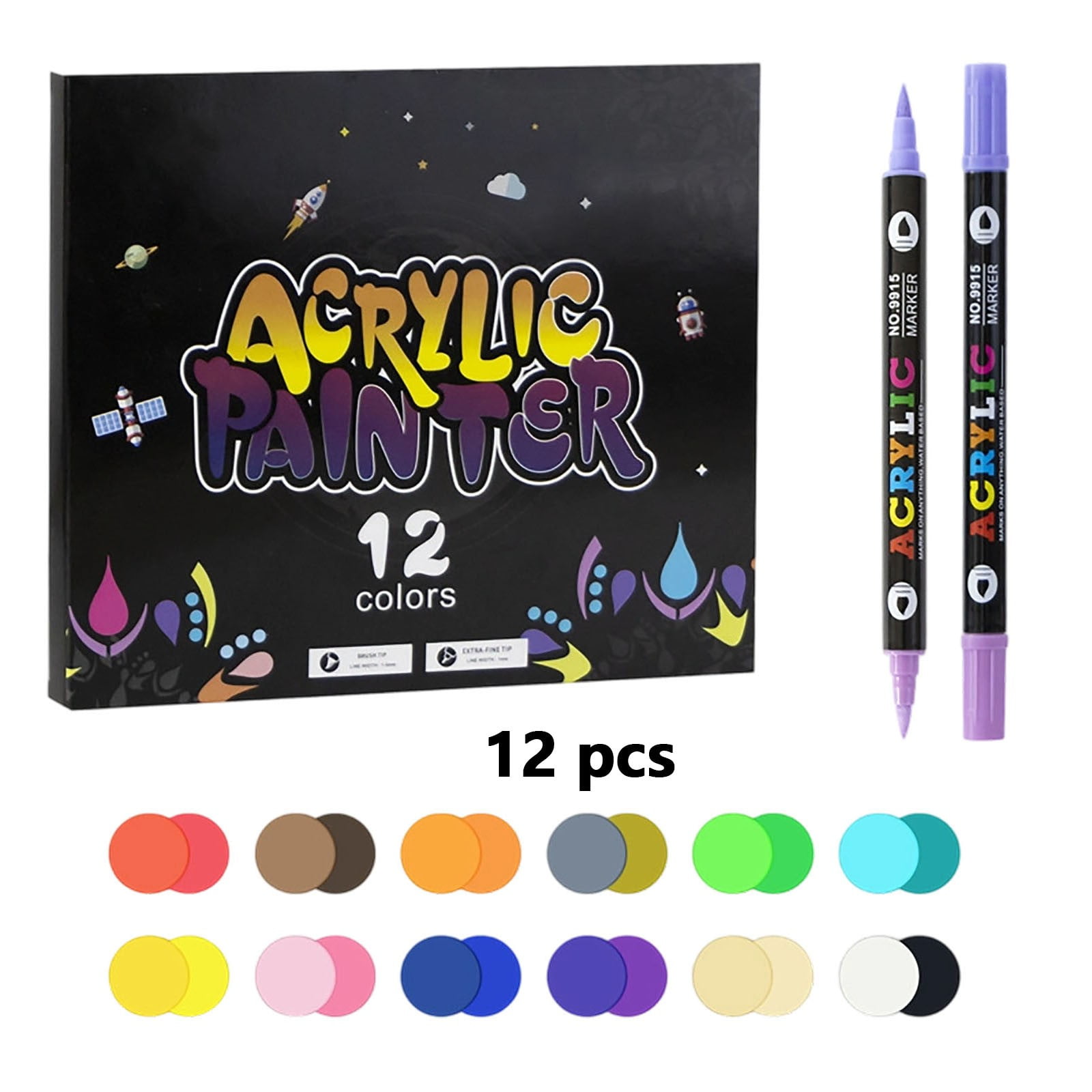 12/24/36 Colors Nail Art Markers Set, Nail Art Pens Point Nail Graffiti Dotting Pen Quick-Drying Waterproof Double Headed Acrylic Paint Pens Set for DIY Nails Art Design