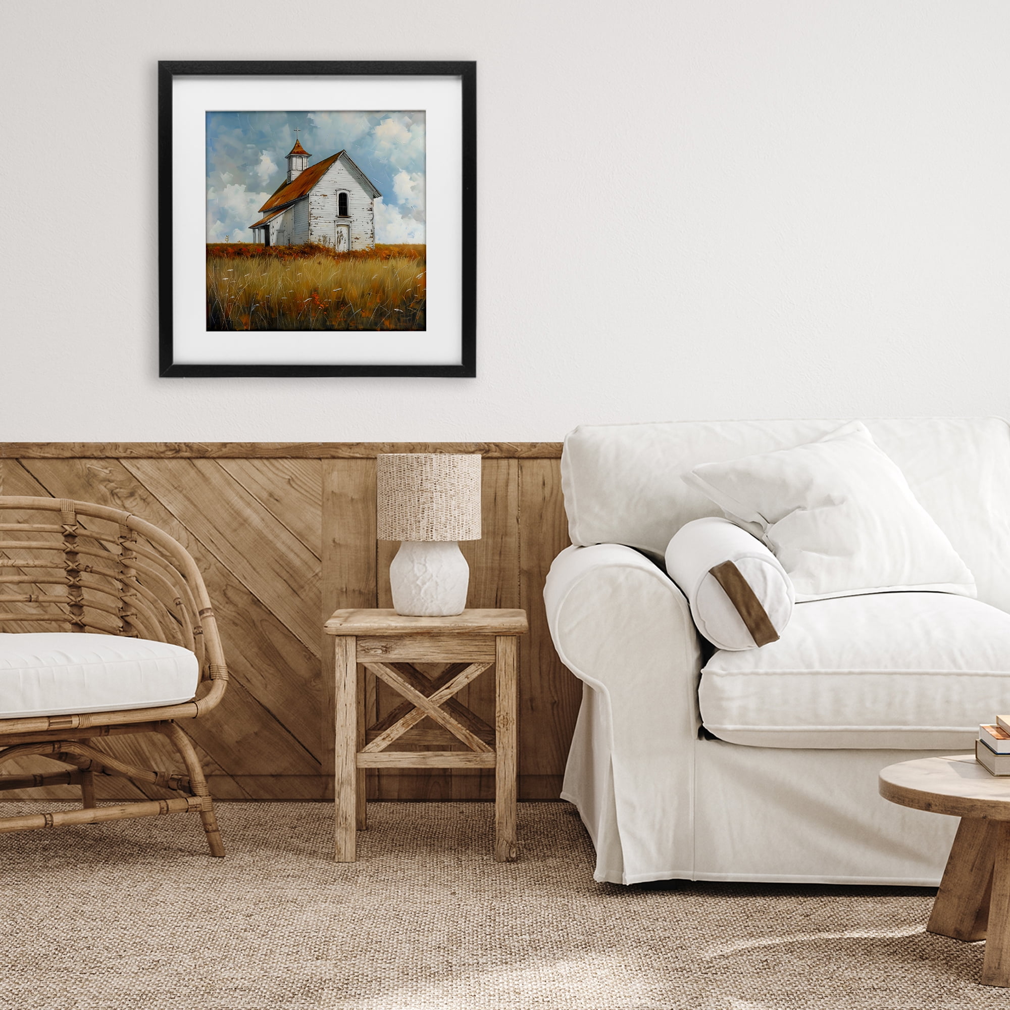 Stupell Industries Rustic Church in Field Black Framed Print Under Glass, design by Creative Studio