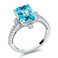 thumbnail image 3 of Gem Stone King 4.00 Cttw Swiss Blue Topaz and White Created Sapphire Engagement Ring for Women | 925 Sterling Silver | 10X8MM Cushion Cut | Wedding Anniversary Promise Ring for Women | Size 5, 3 of 6