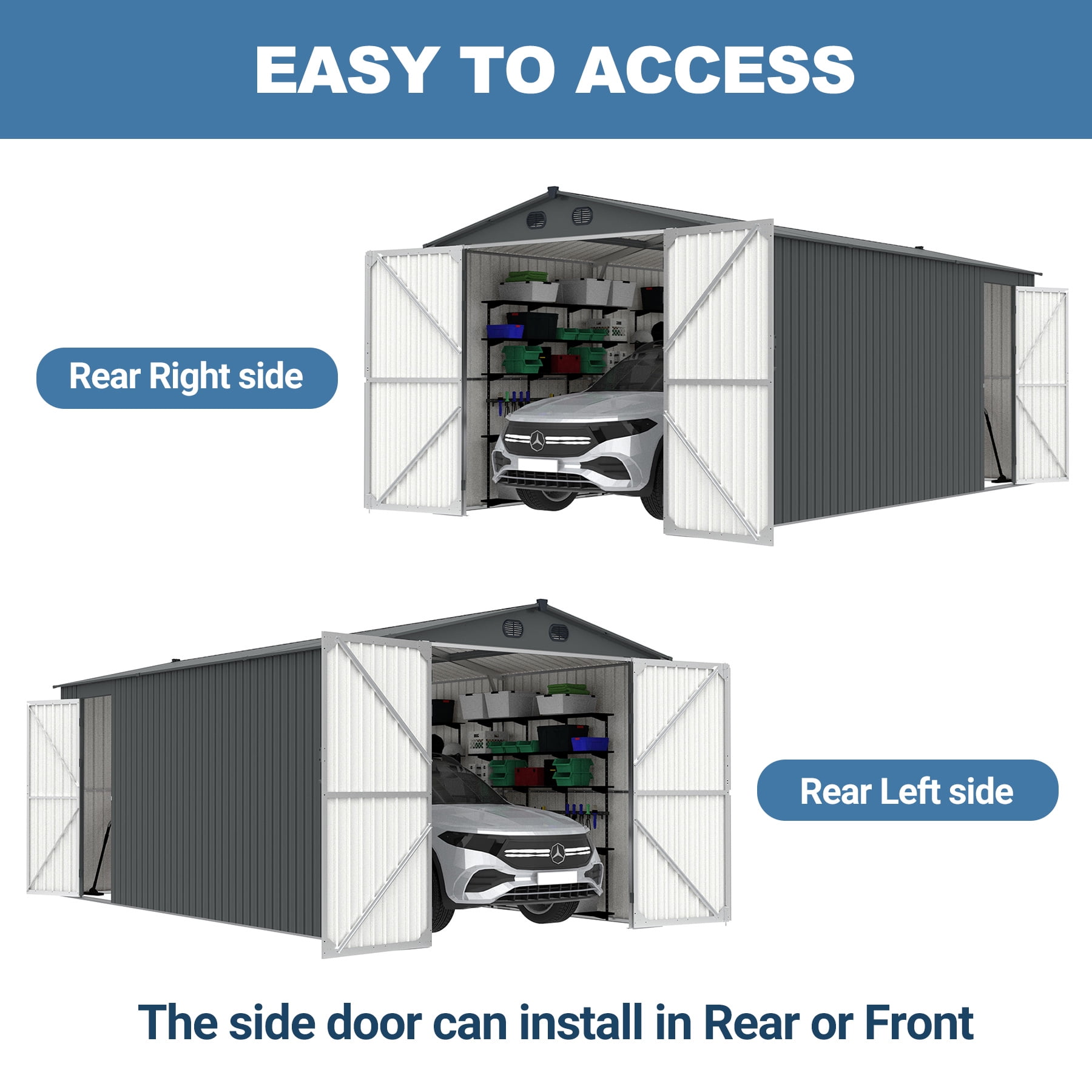 13x20 Ft Outdoor Metal Garage Shed, Extra Large Storage Shed with Double Hinged Doors, Carport for Car, Truck, Bicycle and Garden Equipment, Dark Gray
