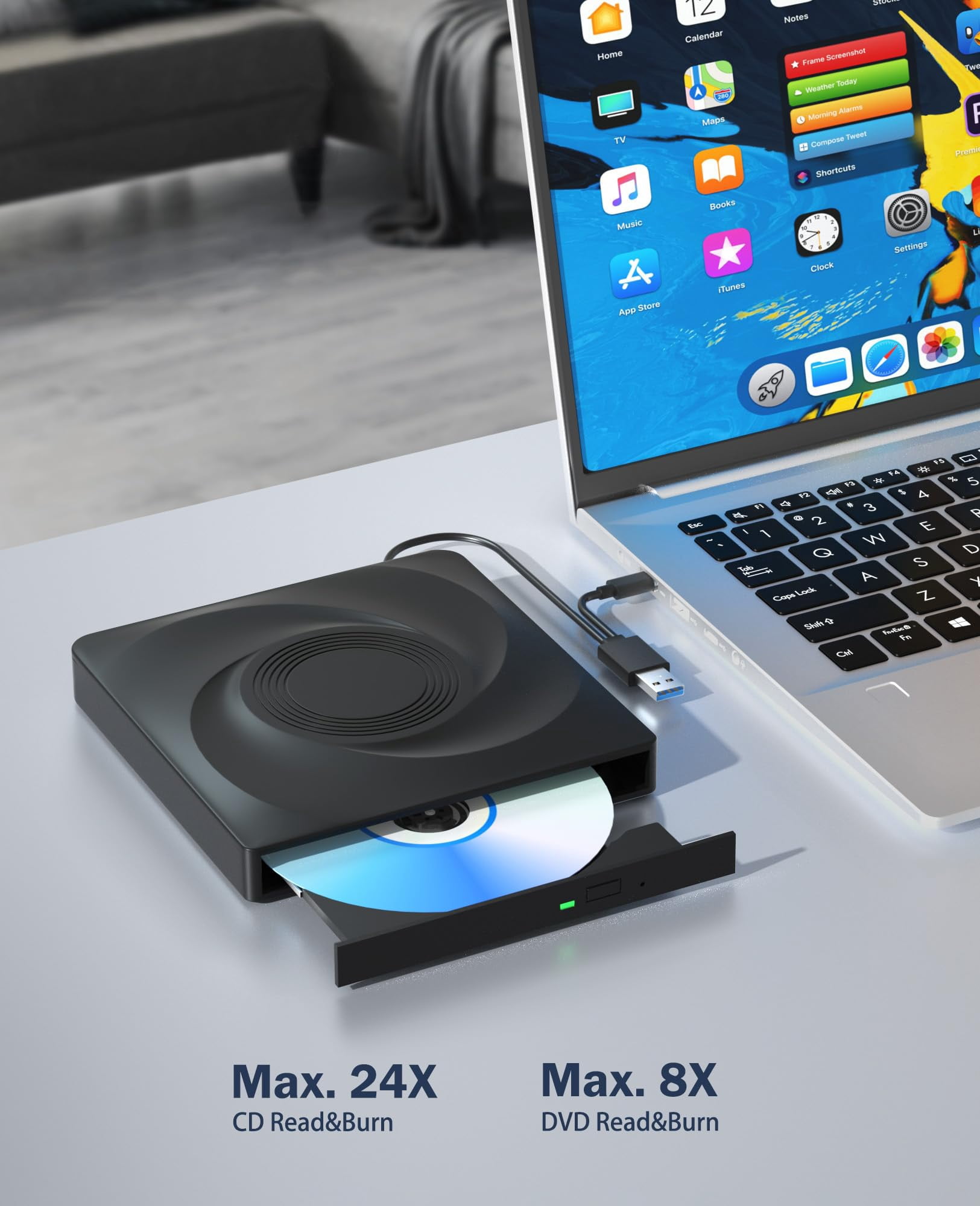 External CD/DVD Drive for Laptop, Portable DVD Player & CD Burner, Compatible with Windows 11/10/7, Mac OS, Linux