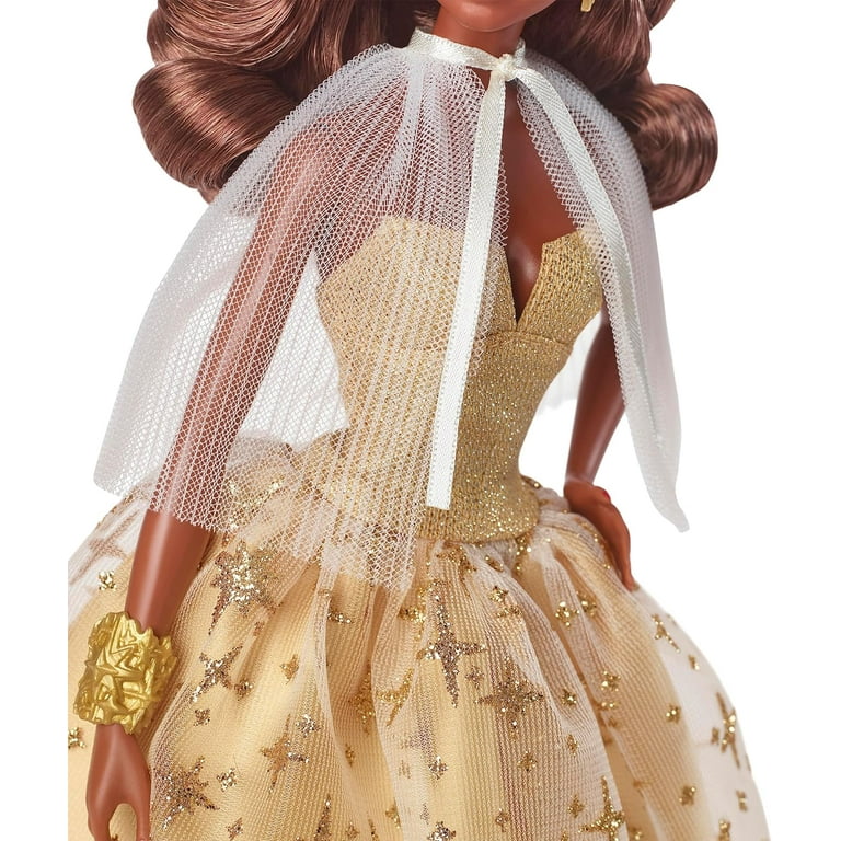 2023 Holiday Barbie Doll, Seasonal Collector Gift, Barbie Signature, Golden  Gown and Displayable Packaging, Dark Brown Hair