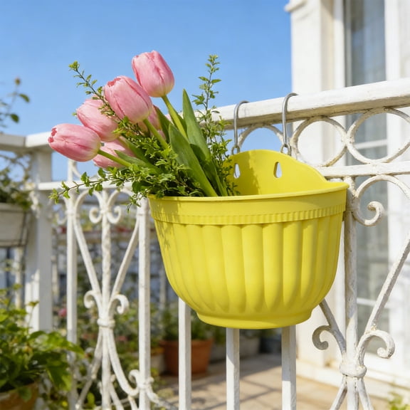 Gumesh Balcony Wall Planters with Drainage – Indoor Outdoor Hanging Pots for Terrace, Garden, Fence,Yellow Plastic Flower Containers for Greenery