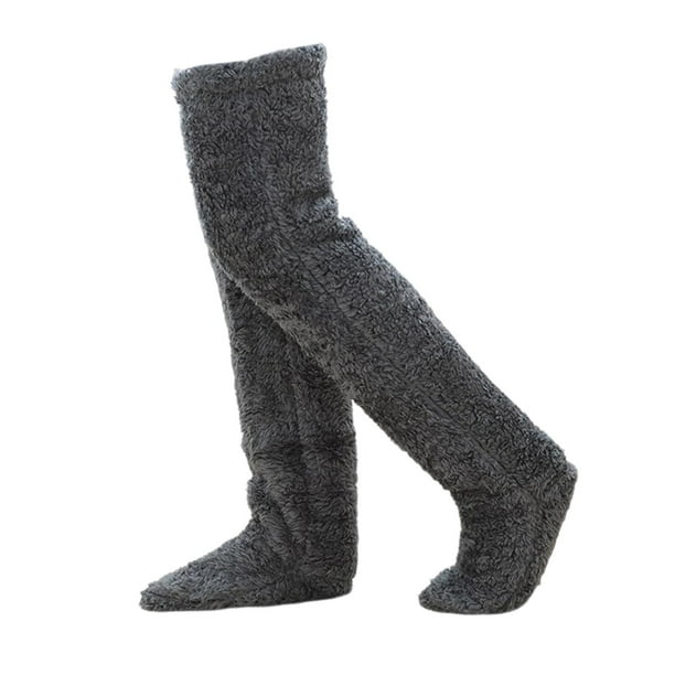 Calentadores de piernas de felpa calcetines para botas medias largas de invierno para pies calcetines altos hasta el muslo Gris oscuro Yinane Calentadores de piernas de felpa