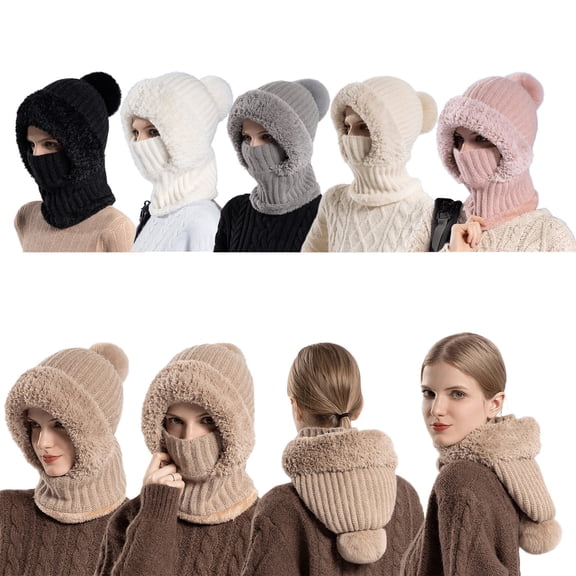 3-in-1 Women’s Knitted Hat Scarf Mask Set | Warm Fleece Lined Winter Ski Cap | Soft Windproof Lightweight Headwear Fits 55-60cm | Stylish Cold Weather Accessories
