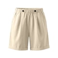 thumbnail image 4 of Tqcoqu Cotton Linen Shorts for Women Elastic Waist Bermuda Shorts Casual Clothing with Pockets,White,Women's M-XXXXL, 4 of 6