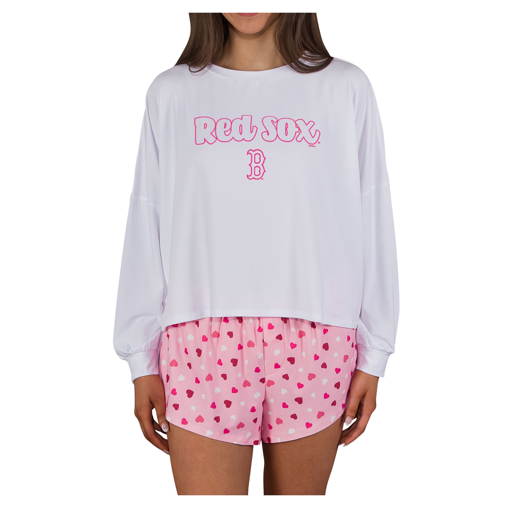 Women s Concepts Sport Pink Boston Red Sox Lyric Knit Long Sleeve Top & Short Set