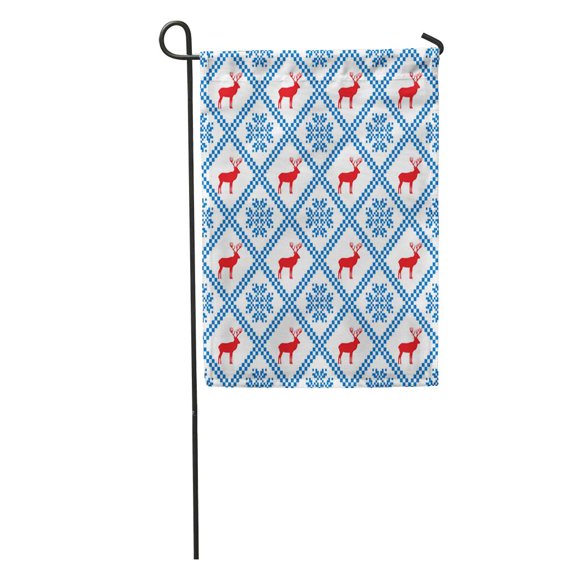 SIDONKU Traditional Scandinavian Pattern Nordic Ethnic in Red Blue and White Garden Flag Decorative Flag House Banner 28x40 inch