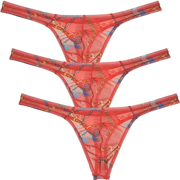 Botmois 3Pack Men's Mesh Sheer Briefs Spandex Mini Bottoms Thong Hipster Tangas Underwear Sunbathe Underpants Lingerie 3 Chain M