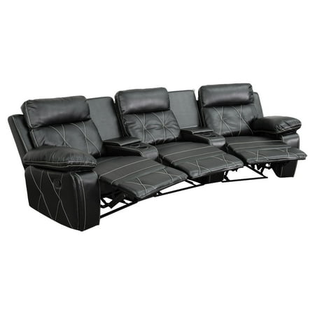 Flash Furniture Reel Comfort Series 3-Seat Reclining Leather Theater Seating Unit with Curved Cup