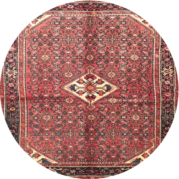 Ahgly Company Machine Washable Indoor Round Traditional Orange Salmon Pink Area Rugs, 3' Round