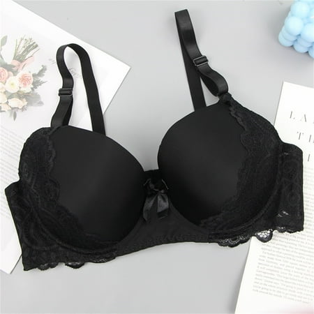 FUNUONY 2025 Trendy Women s Push Up Bra No Underwire Comfortable Wireless Bras Padded Plunge Women s Underwear Bra Lace Bra for Women Plus Size Black 110E
