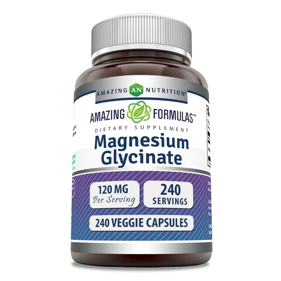 Amazing Formulas Magnesium (Glycinate) 120 mg Per Serving 240 Veggie Capsules Supplement | with Magnesium Glycinate | Non-GMO | Gluten Free