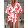 thumbnail image 3 of Mialoley Women's Summer Shorts Jumpsuit Heart/Tree/Dot Print Sleeve Lapel Button Dwon Loose Rompers, 3 of 9
