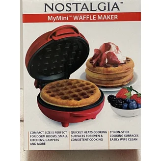 Nostalgia MyMini Electric Turkey Waffle Maker - Cranberry Color, Fun Shaped Mini Waffles