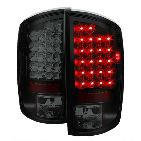 Rear Left and Right LED Tail Light Assembly Replacement for 2002-2006 Dodge Ram 1500 2500 3500 Driver and Passenger Side with Black Housing Smoke Lens 55077348AF, 55077347AF
