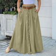 thumbnail image 5 of Women's High Waisted Midi Skirt, Elegant Solid Color Front Button A-Line Skirt with Pockets and Side Slit, Versatile All Seasons Work Skirt for Office and Casual Wear Green XXL, 5 of 9