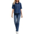 thumbnail image 2 of INSPIRE CHIC Women's Short Sleeve Denim Jacket Button Down Boxy Shirt Tops Casual Jean Jackets M Dark Blue, 2 of 6