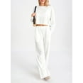 thumbnail image 5 of KelaJuan Women 2 Piece Outfits Solid Color Cropped Long Sleeve Sweatshirt and Wide Leg Pants Set Streetwear Aesthetic Clothes, 5 of 6