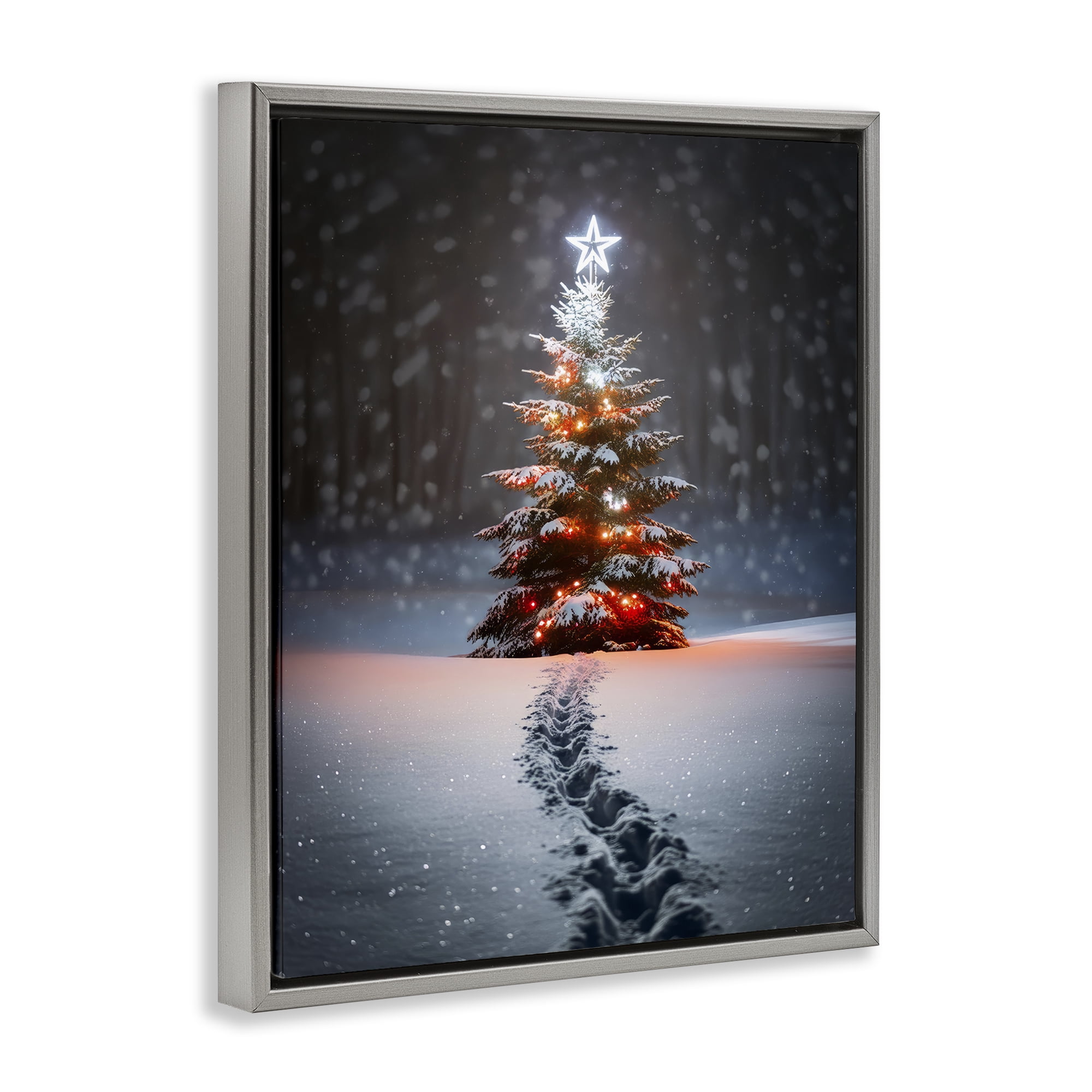 Stupell Industries Magic Moments Holiday Tree Holiday Photography Gray Floater Framed Canvas Art Prints Wall Art, 25 x 31