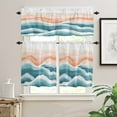 thumbnail image 2 of Abstract Wave Kitchen Curtains and Valances Set, Watercolor Blue Modern Art Rod Pocket Window Valance 18 Inch Window Curtain Panels for Living Room Bedroom Laundry, 27.5x24in, 3 Pieces, 2 of 7