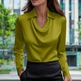 thumbnail image 2 of Atogsazn Women's Silk Satin Blouse Casual Long Sleeve Tops Bussiness Work Shirt Tunic Tops Outfit Outerwear 03-Green XL Fashion, 2 of 6