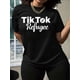 thumbnail image 2 of Camiseta gráfica "TikTok Refuge" para mujer: camiseta informal de algodón negro con letras blancas llamativas, cuello redondo, manga corta, lavable a máquina, ideal para el tiempo libre., 2 of 8
