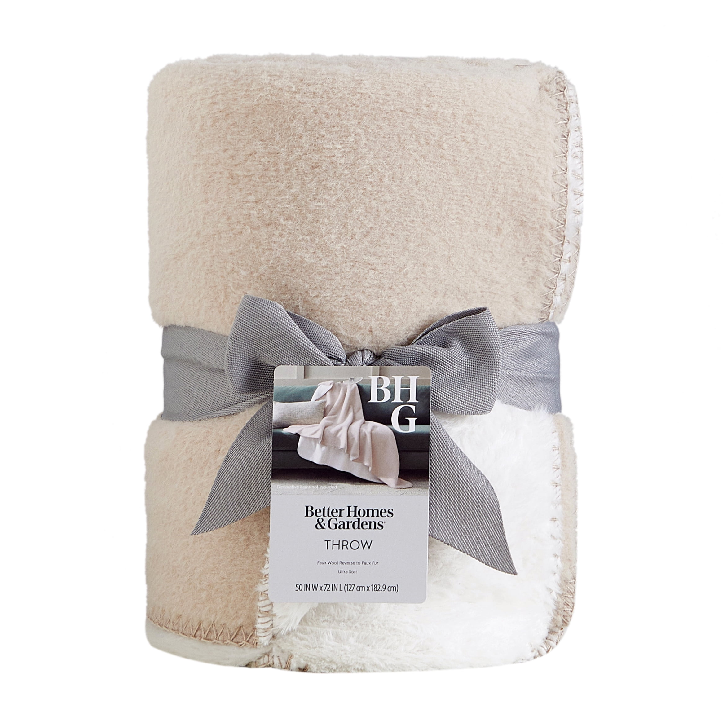Better Homes & Gardens Papyrus Beige Faux Wool Reverse to Faux Fur Throw, 50" x 72"